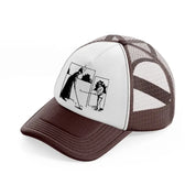 golfer b&w.-brown-trucker-hat