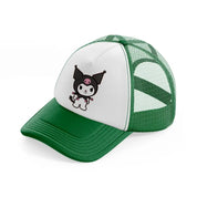 bat kitty smiling-green-and-white-trucker-hat