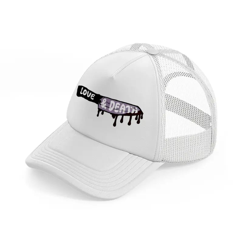 love & death knife white trucker hat