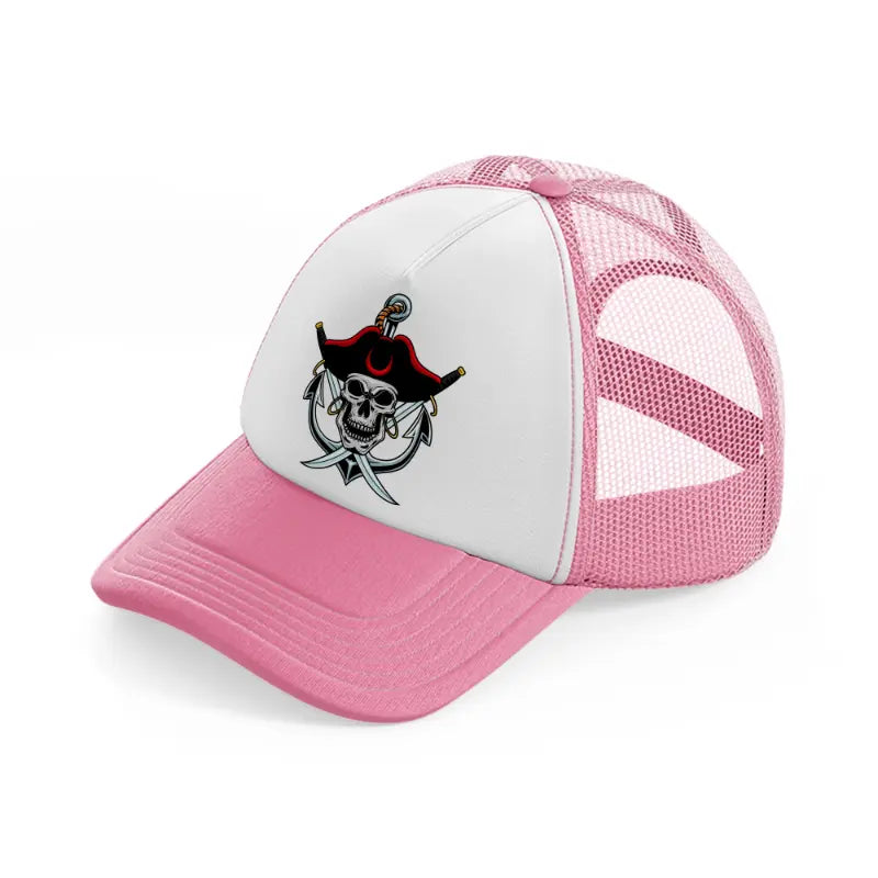 pirates skull mascot anchor-pink-and-white-trucker-hat