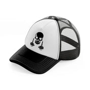 skull head middle finger-black-and-white-trucker-hat