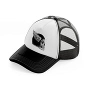 dark skull helmet with wing art-black-and-white-trucker-hat