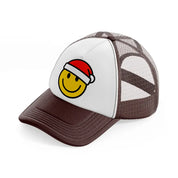 happy face with santa hat brown trucker hat