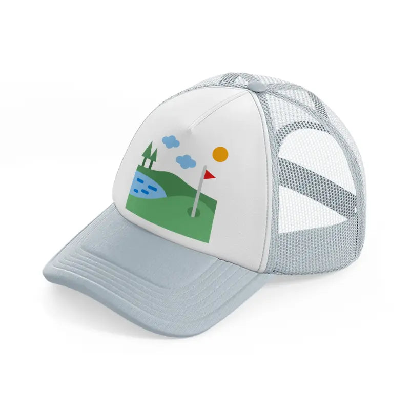 golf field river-grey-trucker-hat