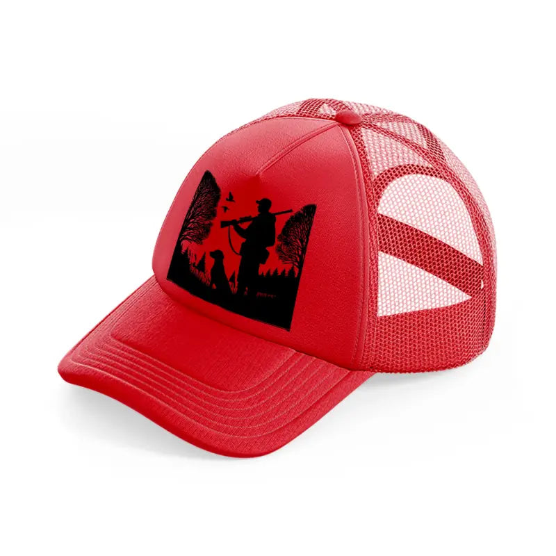 hunter & dog-red-trucker-hat