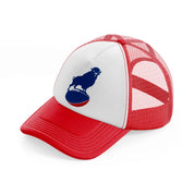 buffalo bills on ball-red-and-white-trucker-hat