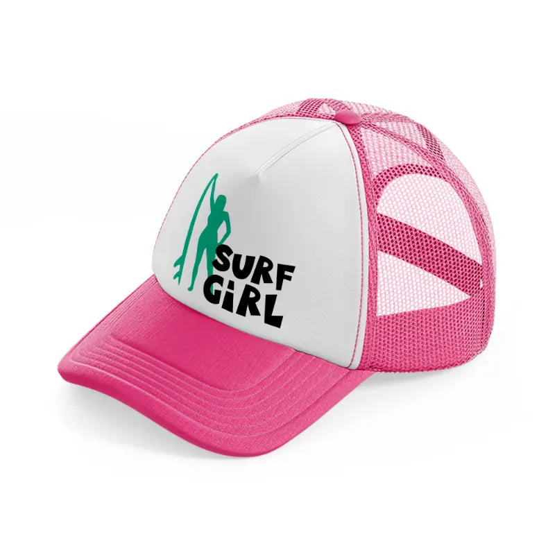 standing surf girl-neon-pink-trucker-hat