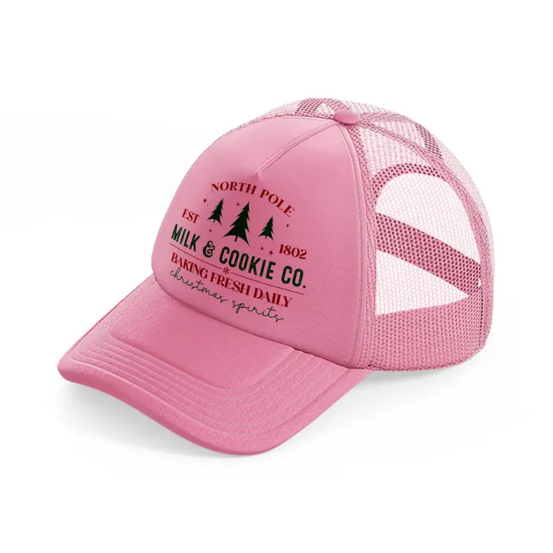 north pole milk & cookie co. baking fresh daily-pink-trucker-hat