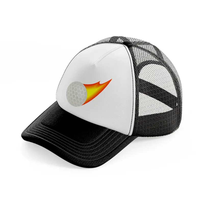 golf ball fire black and white trucker hat