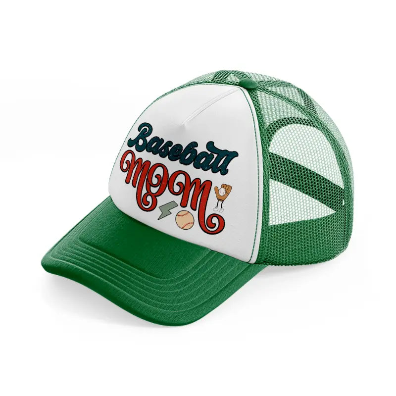 basebal mom sticker-green-and-white-trucker-hat