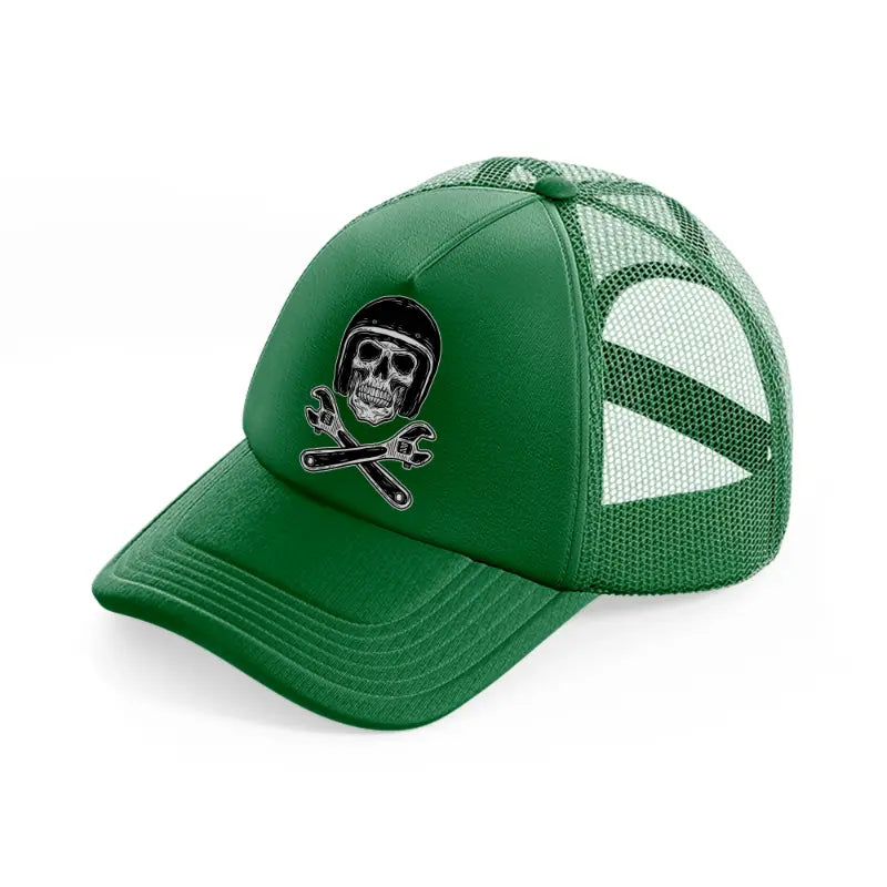 dark skull with helmet art-green-trucker-hat