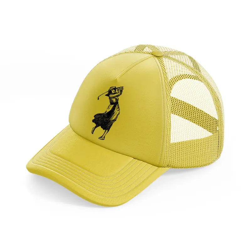 lady golfer-gold-trucker-hat