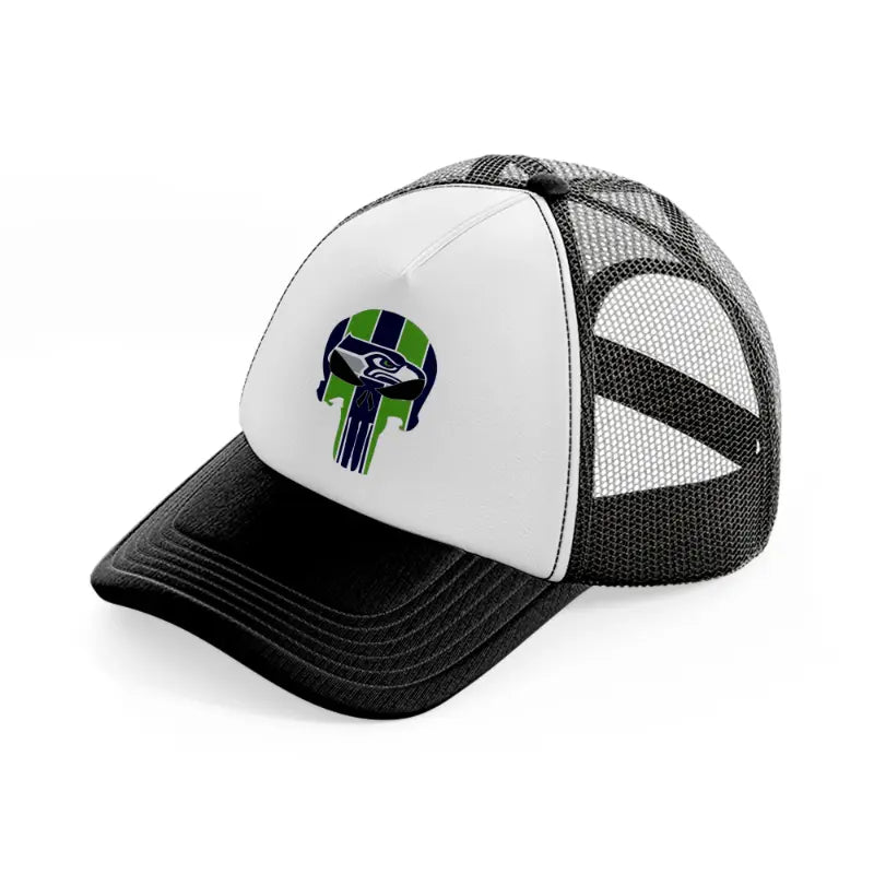 seattle seahawks skull black and white trucker hat