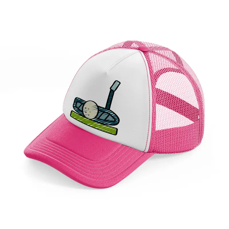 golf ball with stick-neon-pink-trucker-hat