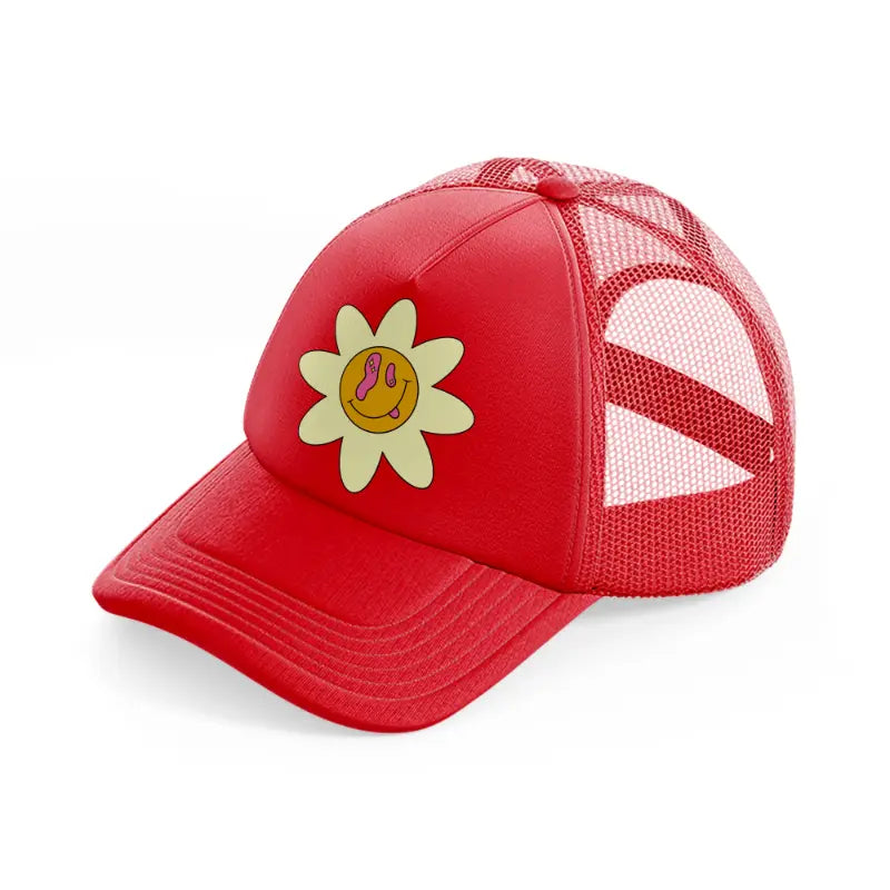 weird flower smiley-red-trucker-hat