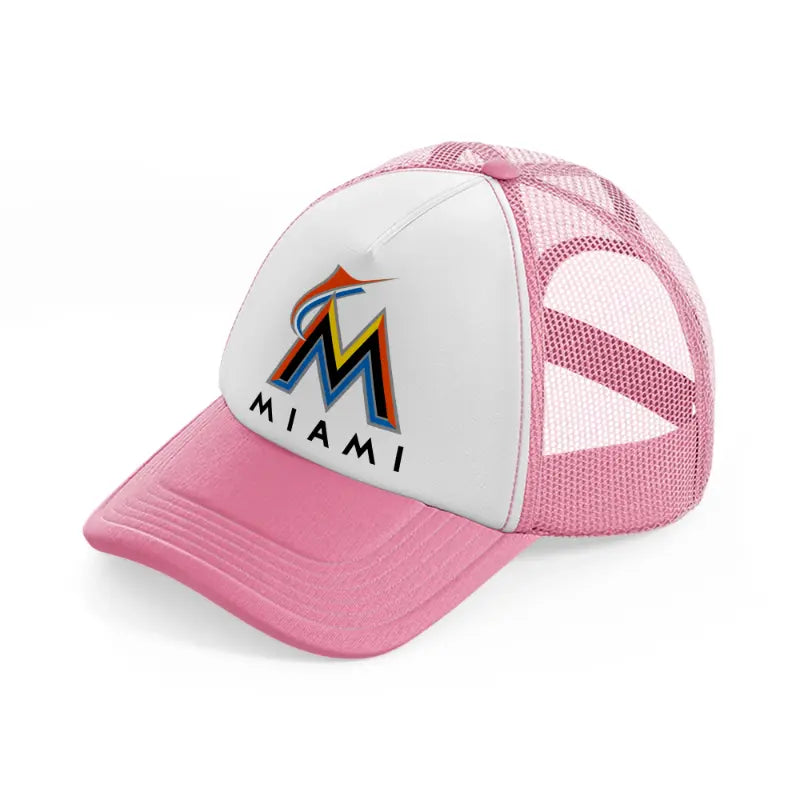 miami marlins logo-pink-and-white-trucker-hat