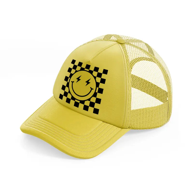 electrifying smiley gold trucker hat