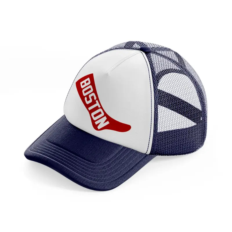 boston sock navy blue and white trucker hat