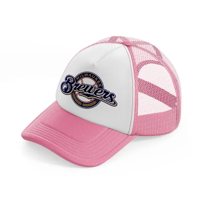 milwaukee brewers badge-pink-and-white-trucker-hat