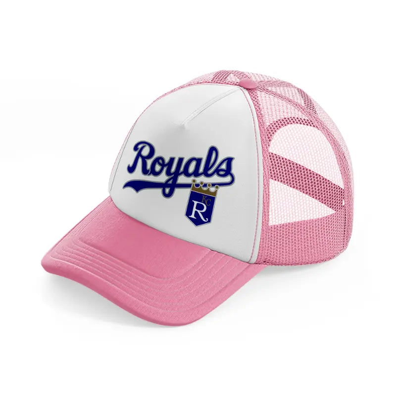 royals logo-pink-and-white-trucker-hat