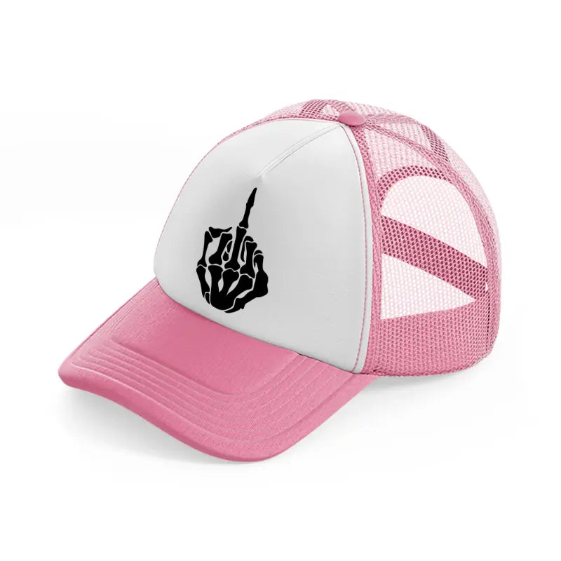 skeleton middle finger-pink-and-white-trucker-hat