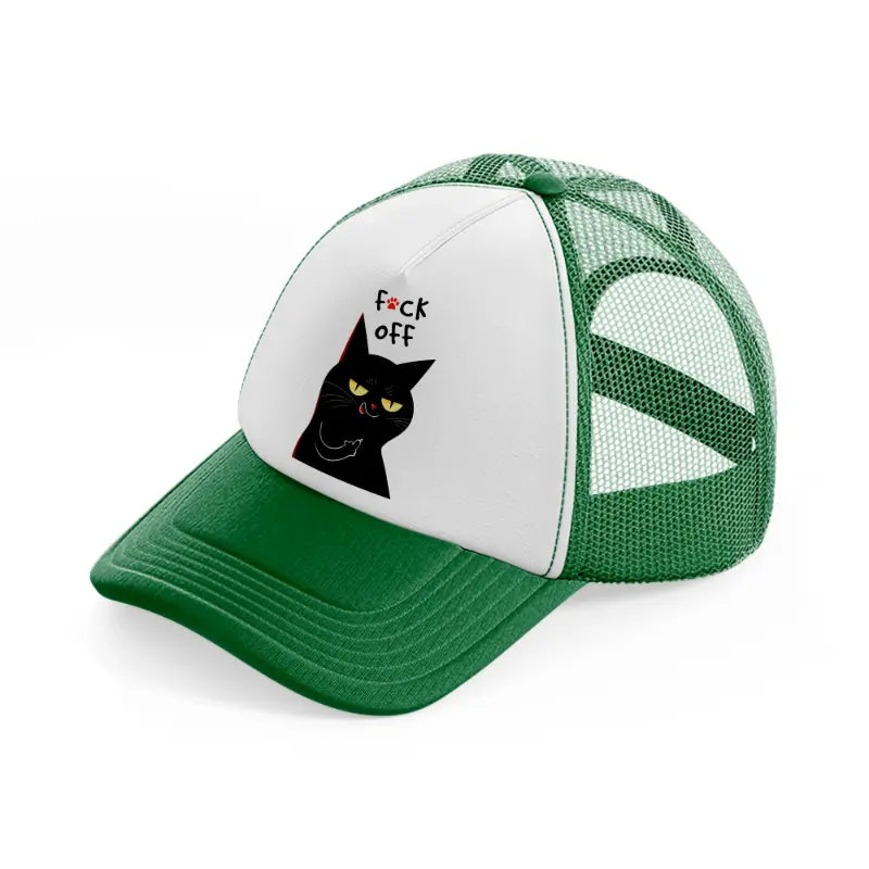 fuck off cat-green-and-white-trucker-hat