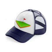 golf field navy blue and white trucker hat