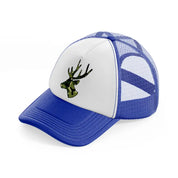 camo deer face-blue-and-white-trucker-hat