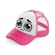 crying face-neon-pink-trucker-hat