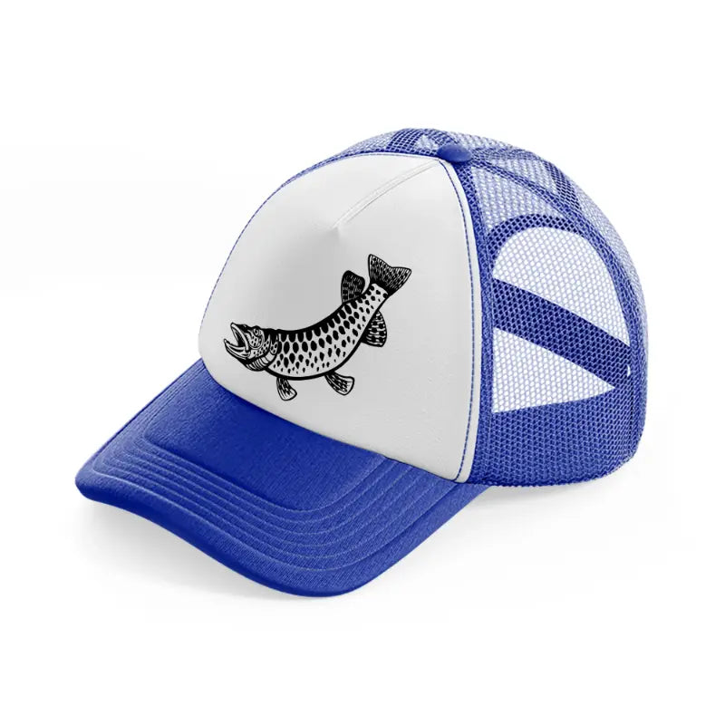 muskellunge fish-blue-and-white-trucker-hat