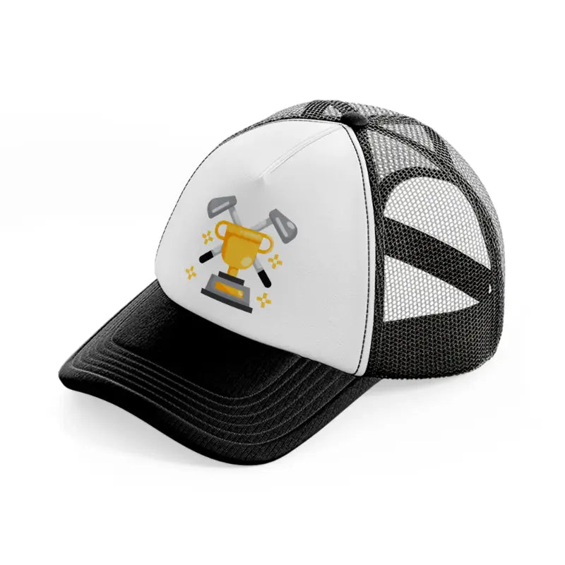 trophy with stick black and white trucker hat