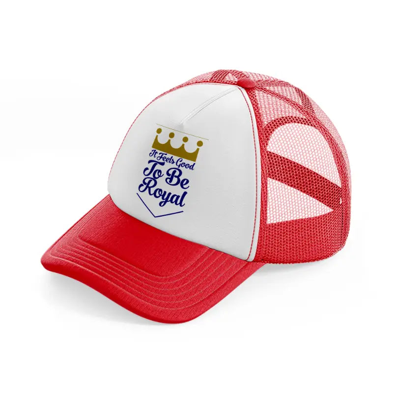 it feels good to be royal-red-and-white-trucker-hat