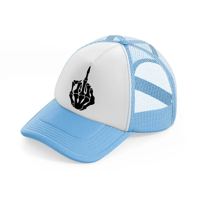 skeleton middle finger sky blue trucker hat