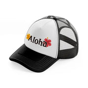 aloha floral-black-and-white-trucker-hat