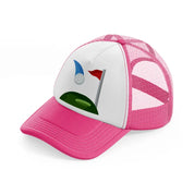 golfing cartoon neon pink trucker hat