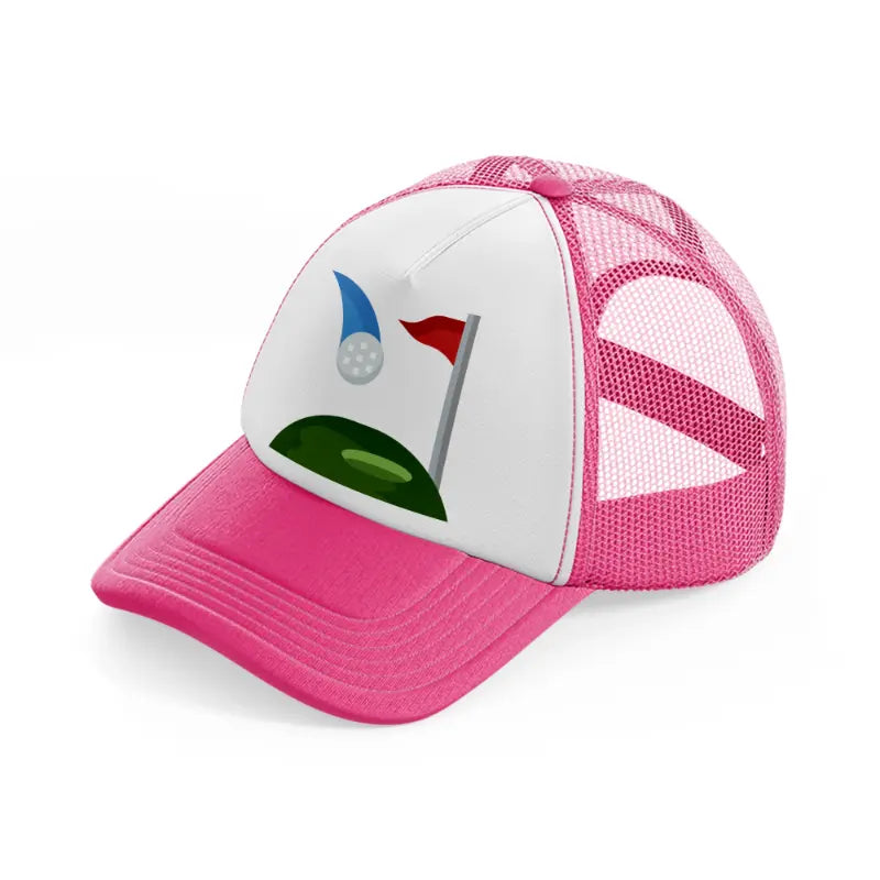 golfing cartoon-neon-pink-trucker-hat