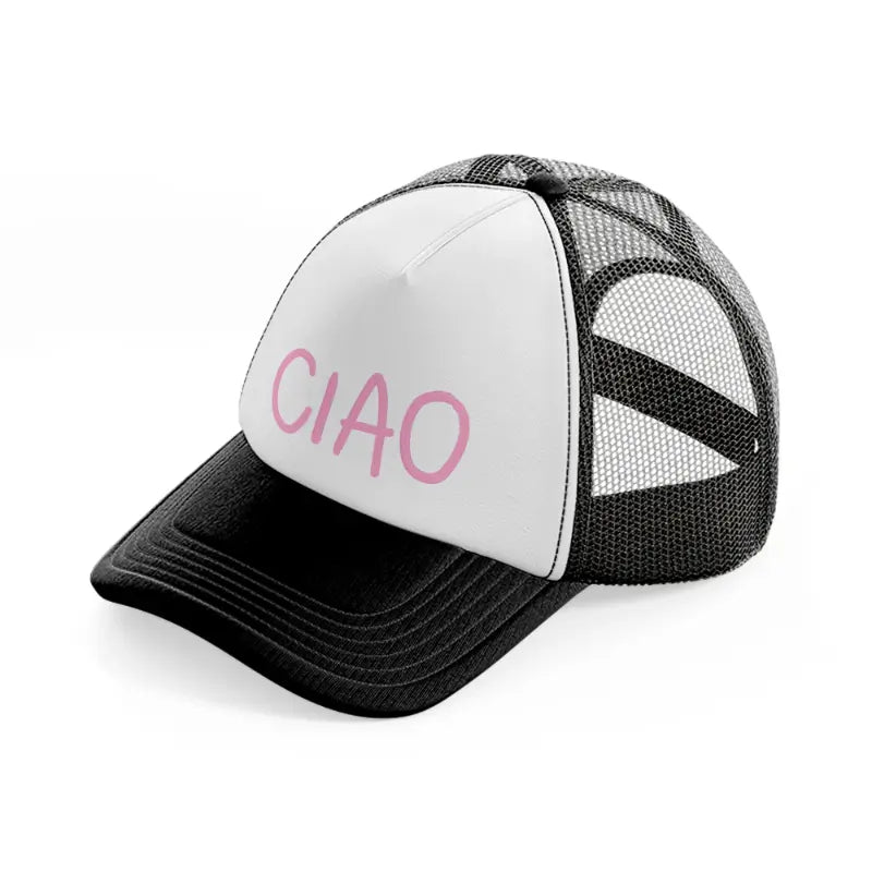 pink ciao-black-and-white-trucker-hat
