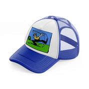 cartoon golfer-blue-and-white-trucker-hat