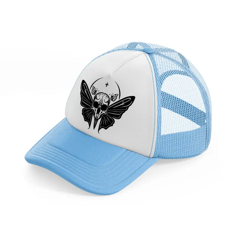 butterfly & skull-sky-blue-trucker-hat