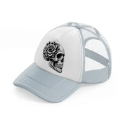 skull head flower side face-grey-trucker-hat