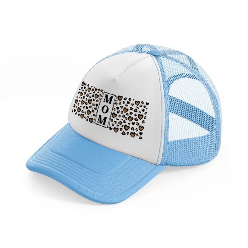 mom heart leopard print-sky-blue-trucker-hat