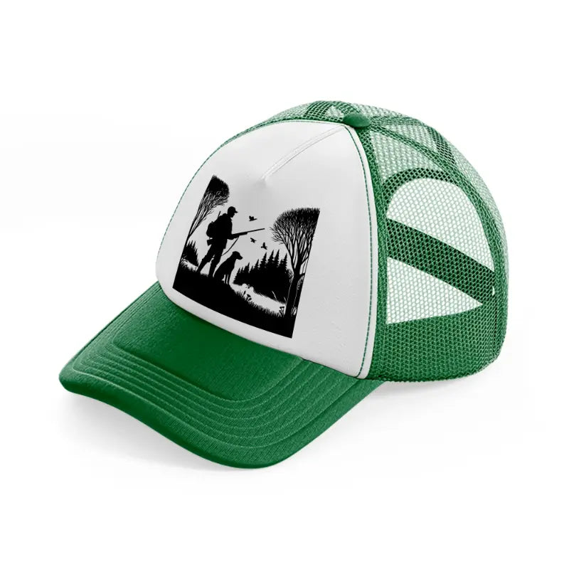 dog & hunter-green-and-white-trucker-hat