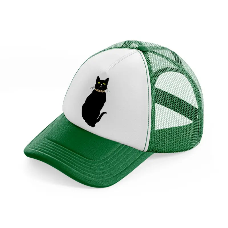 black cat-green-and-white-trucker-hat