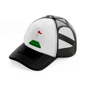 red flag cartoon-black-and-white-trucker-hat