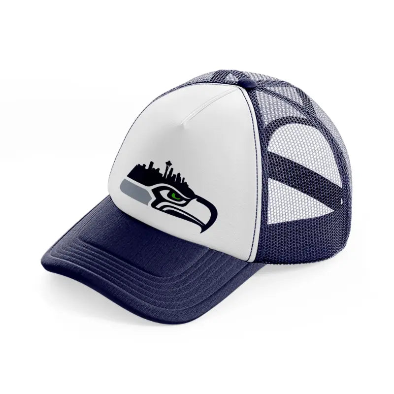 seattle seahawks shape navy blue and white trucker hat