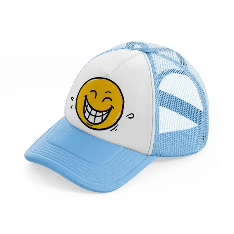 laughing smiley sky blue trucker hat