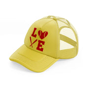 love baseball red gold trucker hat