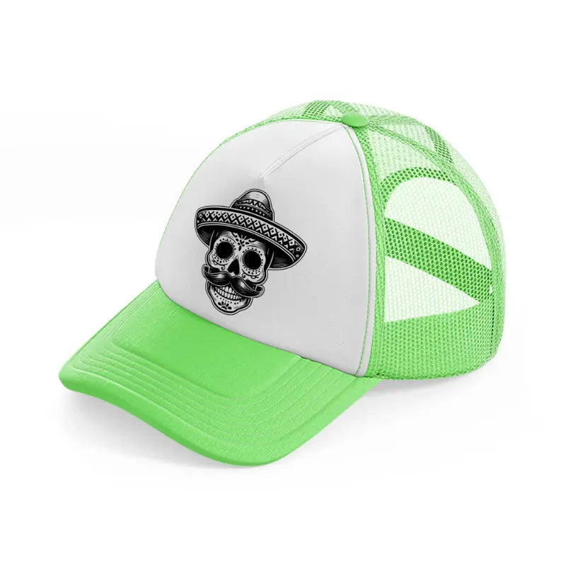 mexican skull head-lime-green-trucker-hat