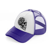 skull head flower side face-purple-trucker-hat