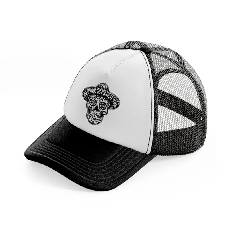 skull head mexican-black-and-white-trucker-hat